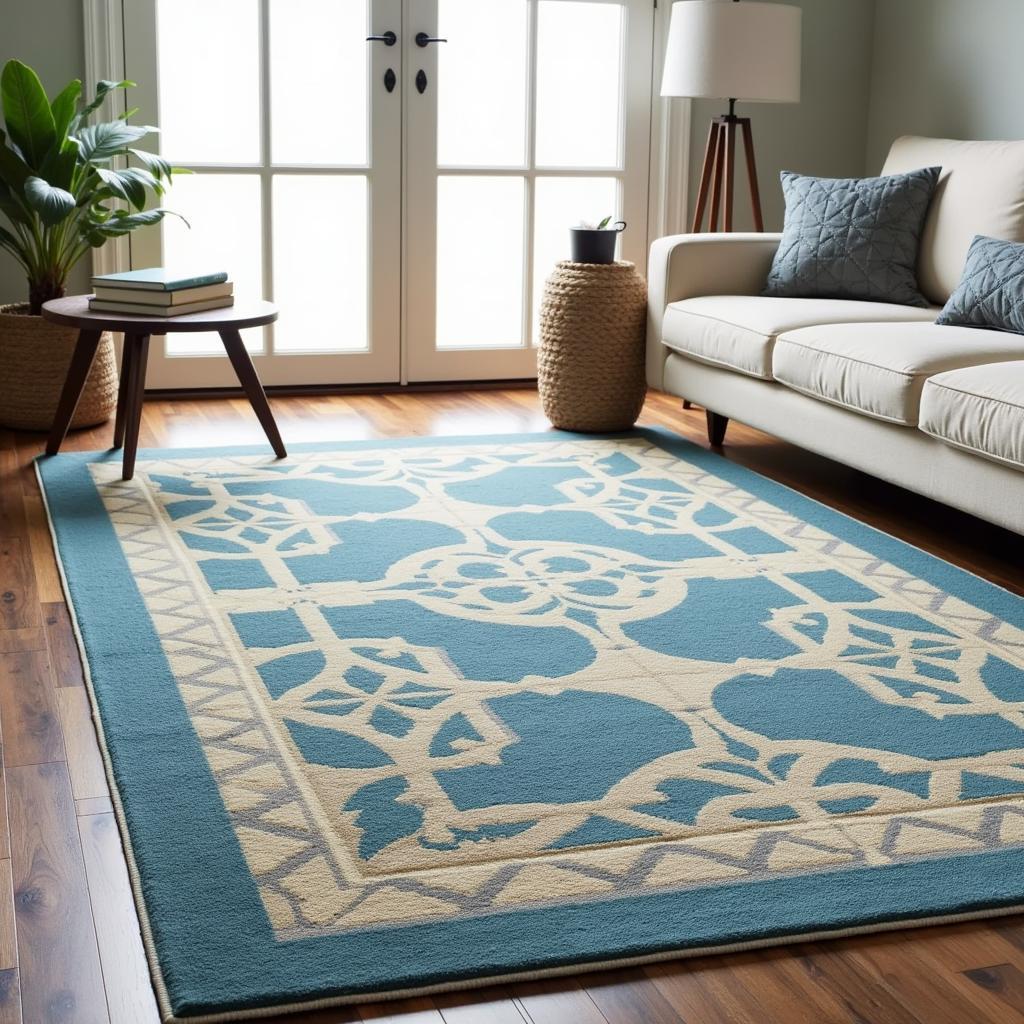 Reproduction Chinese Art Deco rug in a living room setting