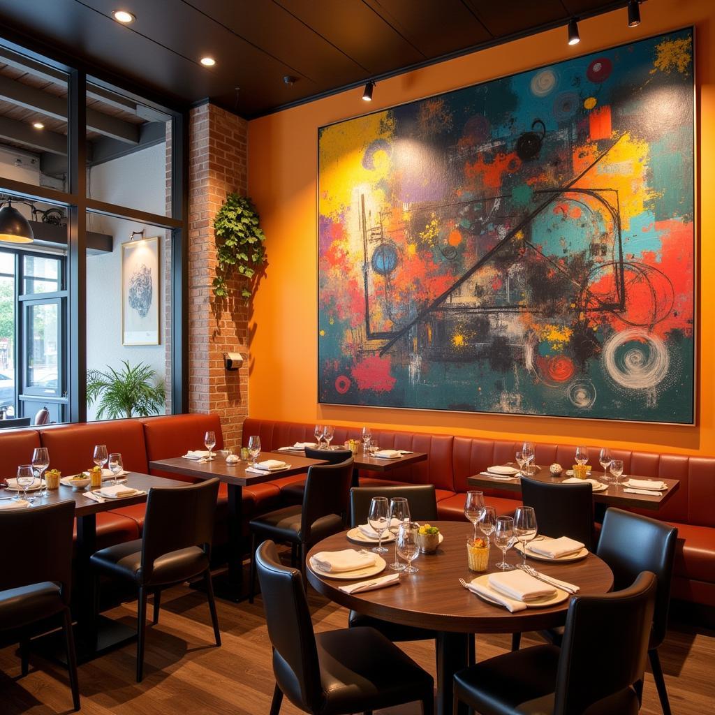 Restaurant Interior with Large Artwork as Focal Point