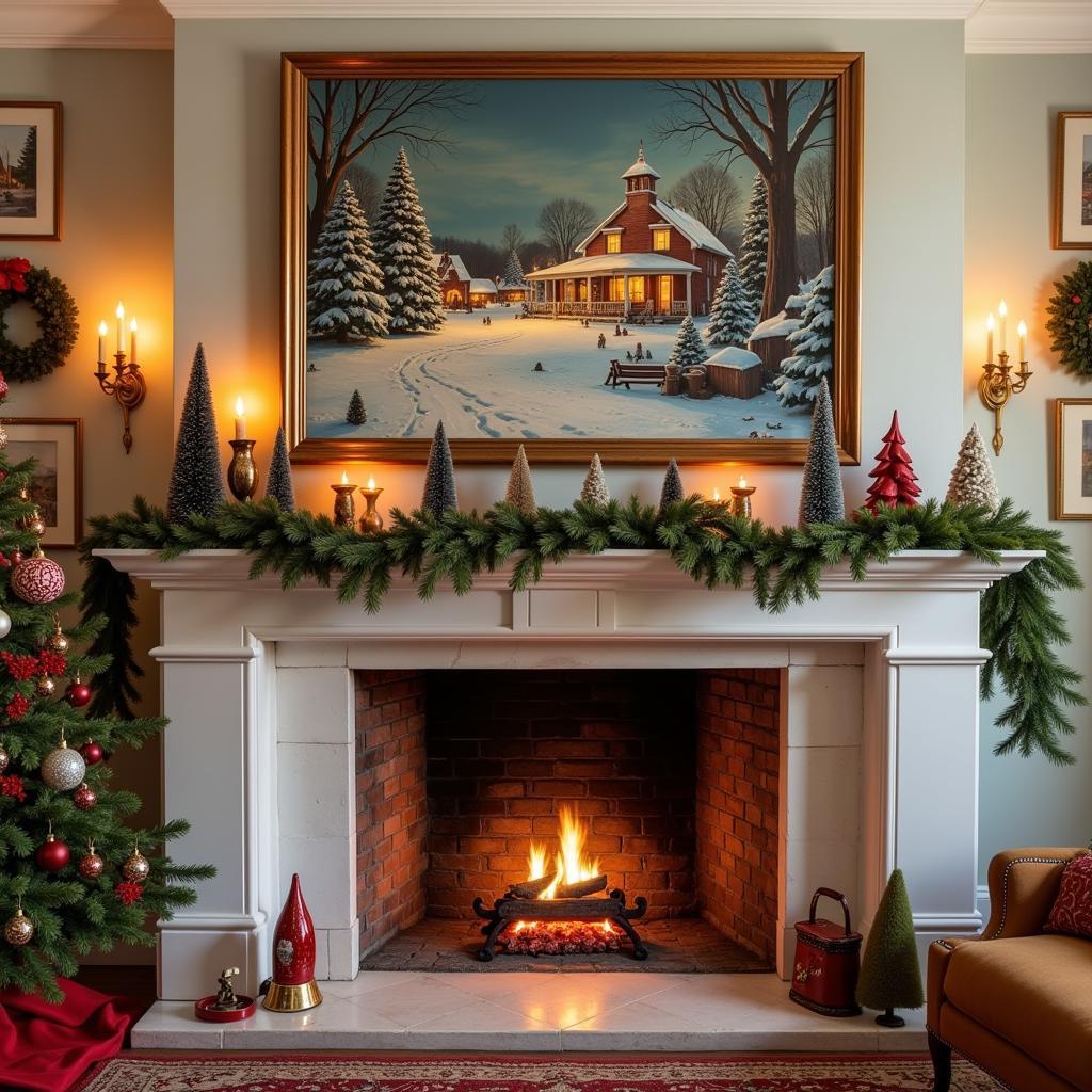 Decorating a Mantel with Retro Christmas Wall Art