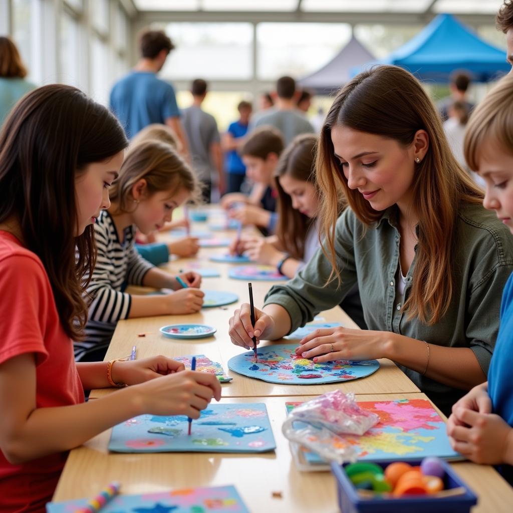 Visitors participating in an interactive art workshop