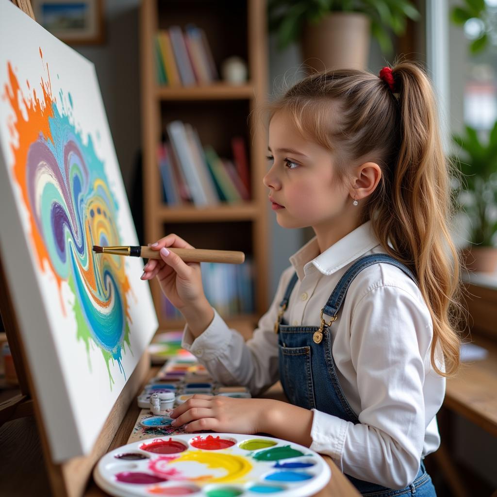 A student engrossed in painting during an art class in Roanoke