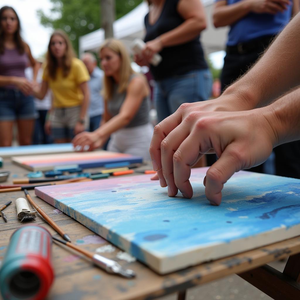 Artist Demonstrating Painting Techniques at Roanoke Sidewalk Art Show