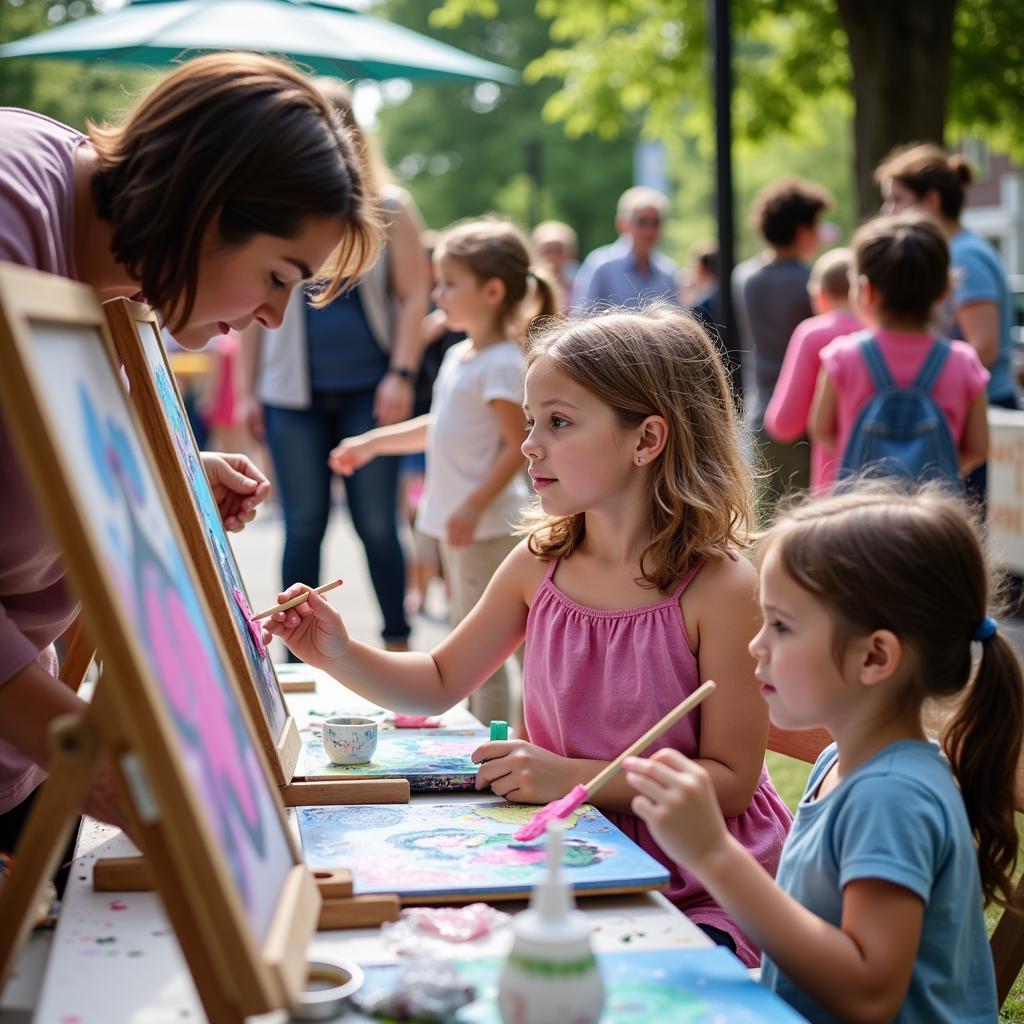 Families participate in art activities at Roanoke Sidewalk Art Show