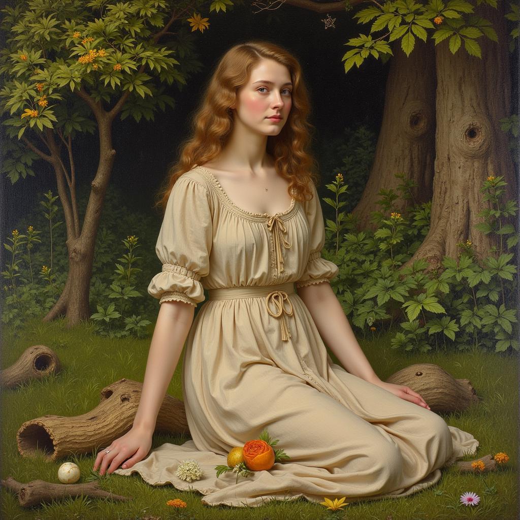 Romantic Pre-Raphaelite painting depiction