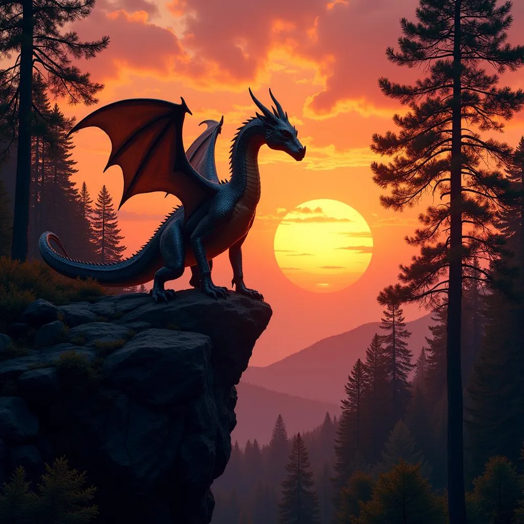 Dragon at Sunset in a Forest