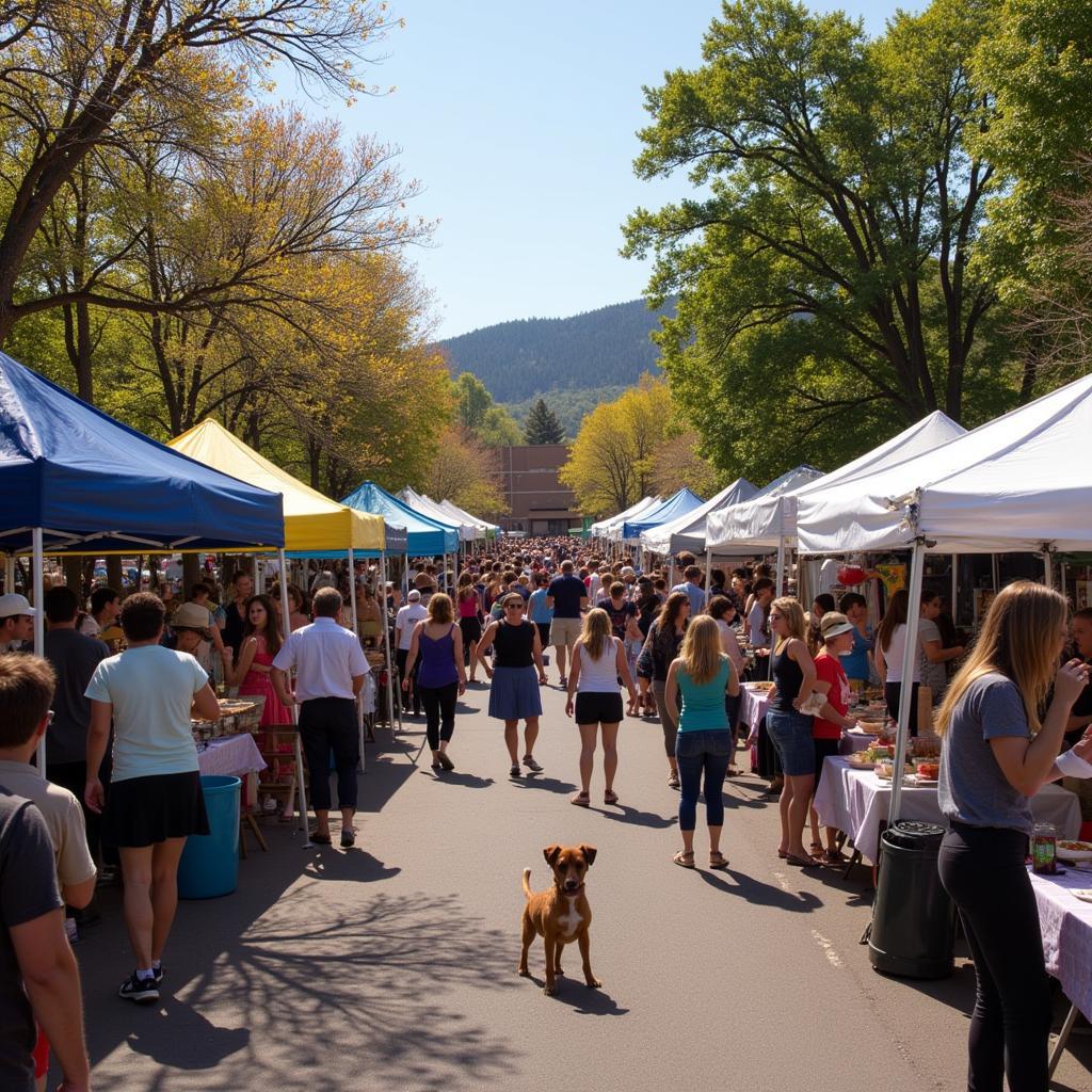 Festival attendees enjoying food, music, and art