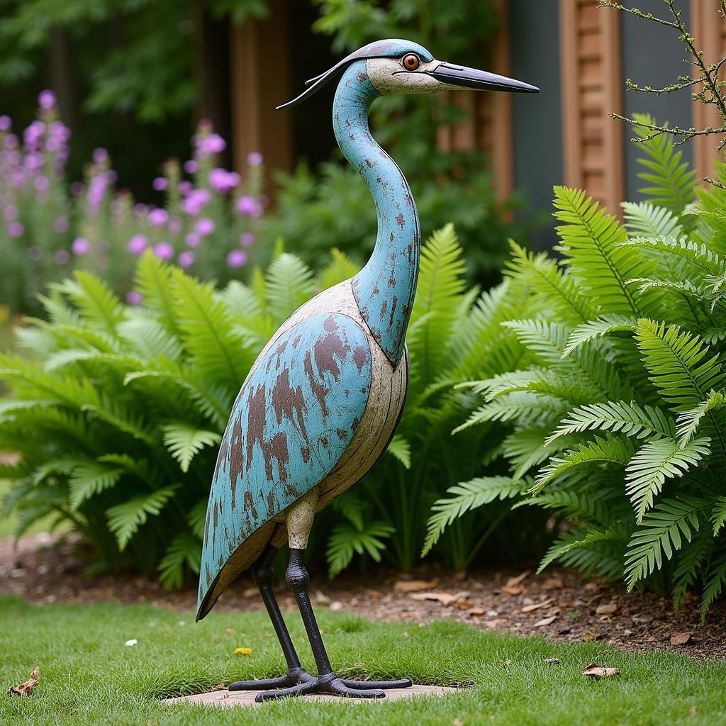 A Weathered Metal Garden Sculpture as a Focal Point