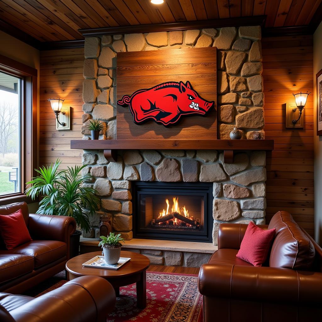 Rustic Razorback Wood Wall Art in a Den