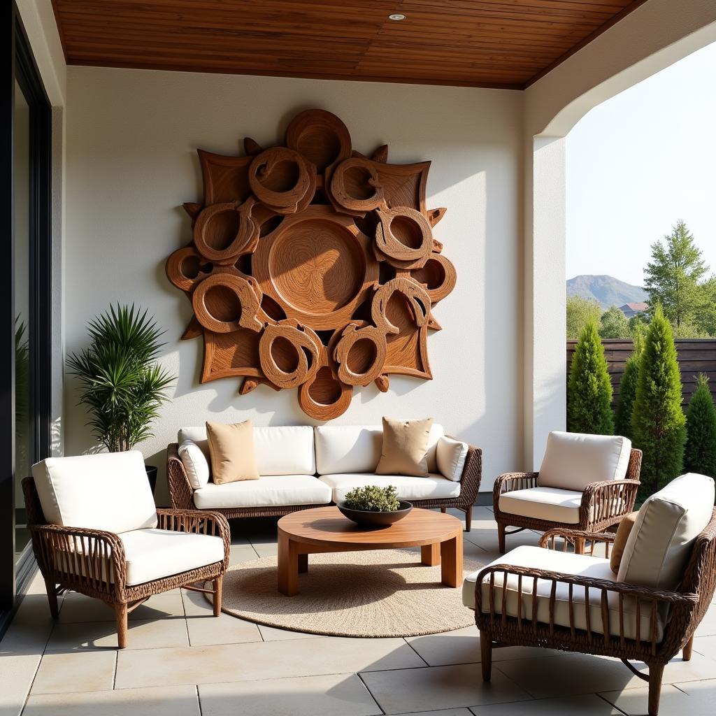 Rustic Wood Wall Art on Modern Patio