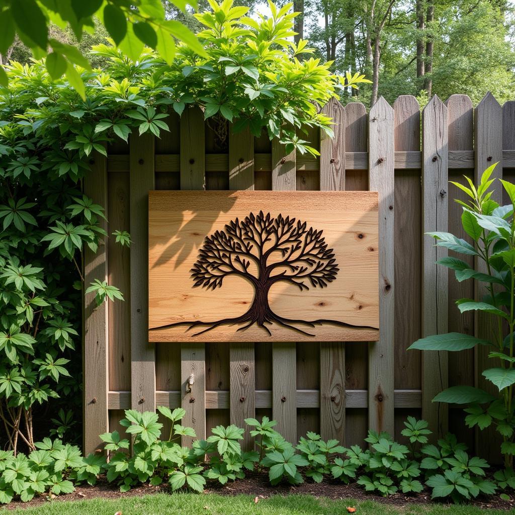 Rustic Wooden Wall Art in a Garden Setting