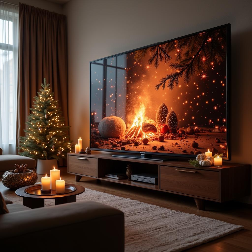 Samsung Frame TV Displaying Christmas Art