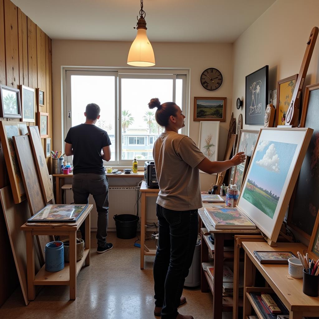 Artist concentrating on painting in their San Diego studio