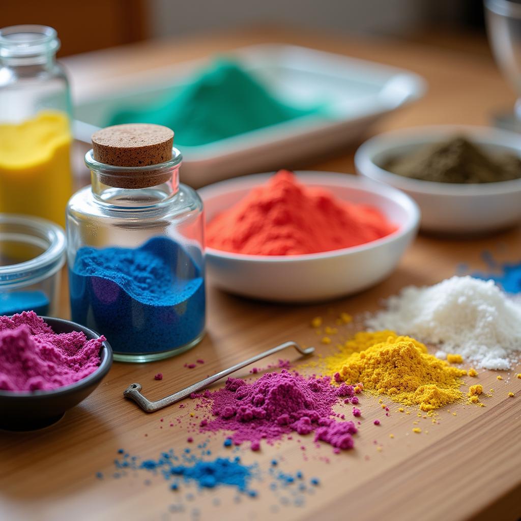 Sand art supplies arranged on a table