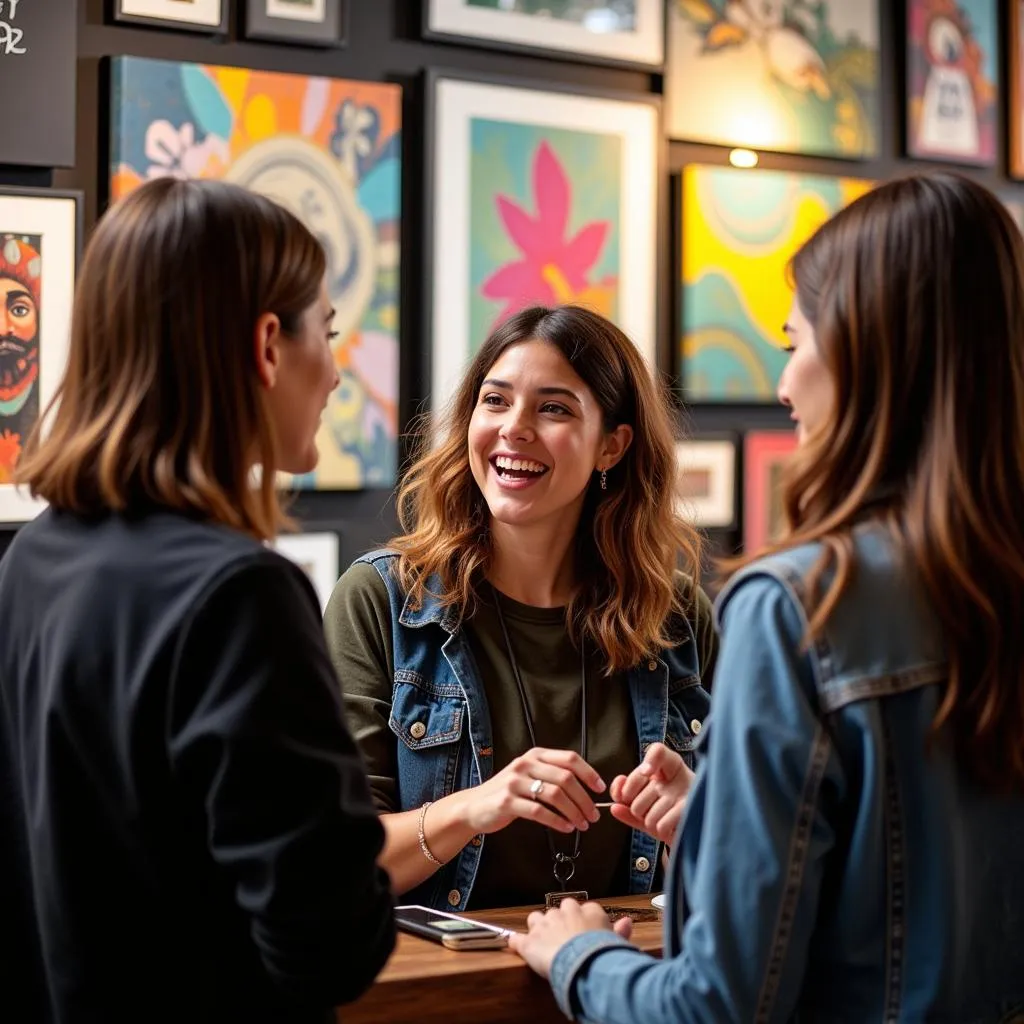 Artist Explaining Artwork at Saugatuck Art Fair