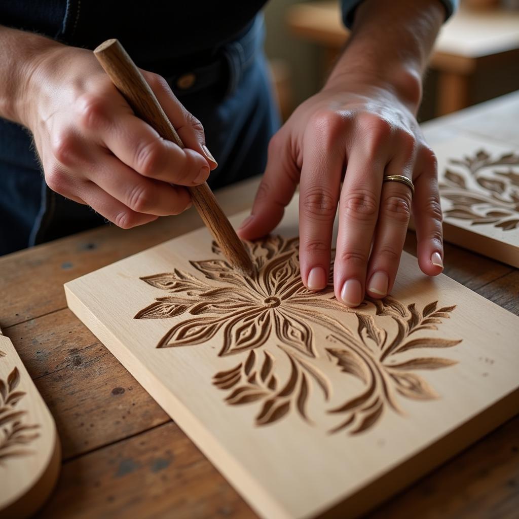 Traditional Scandinavian Folk Art Stencil Woodcarving