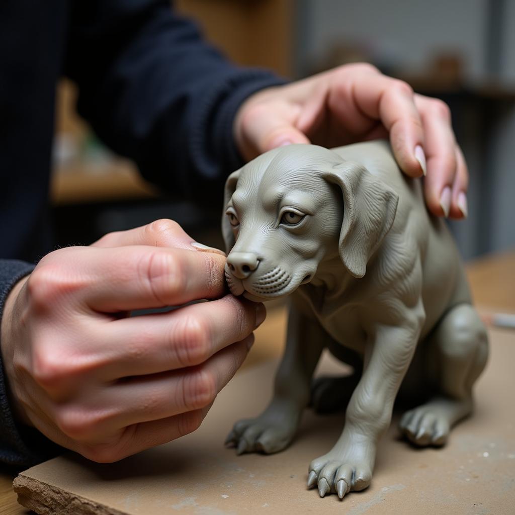 Sculptor Working on a Dog Sculpture