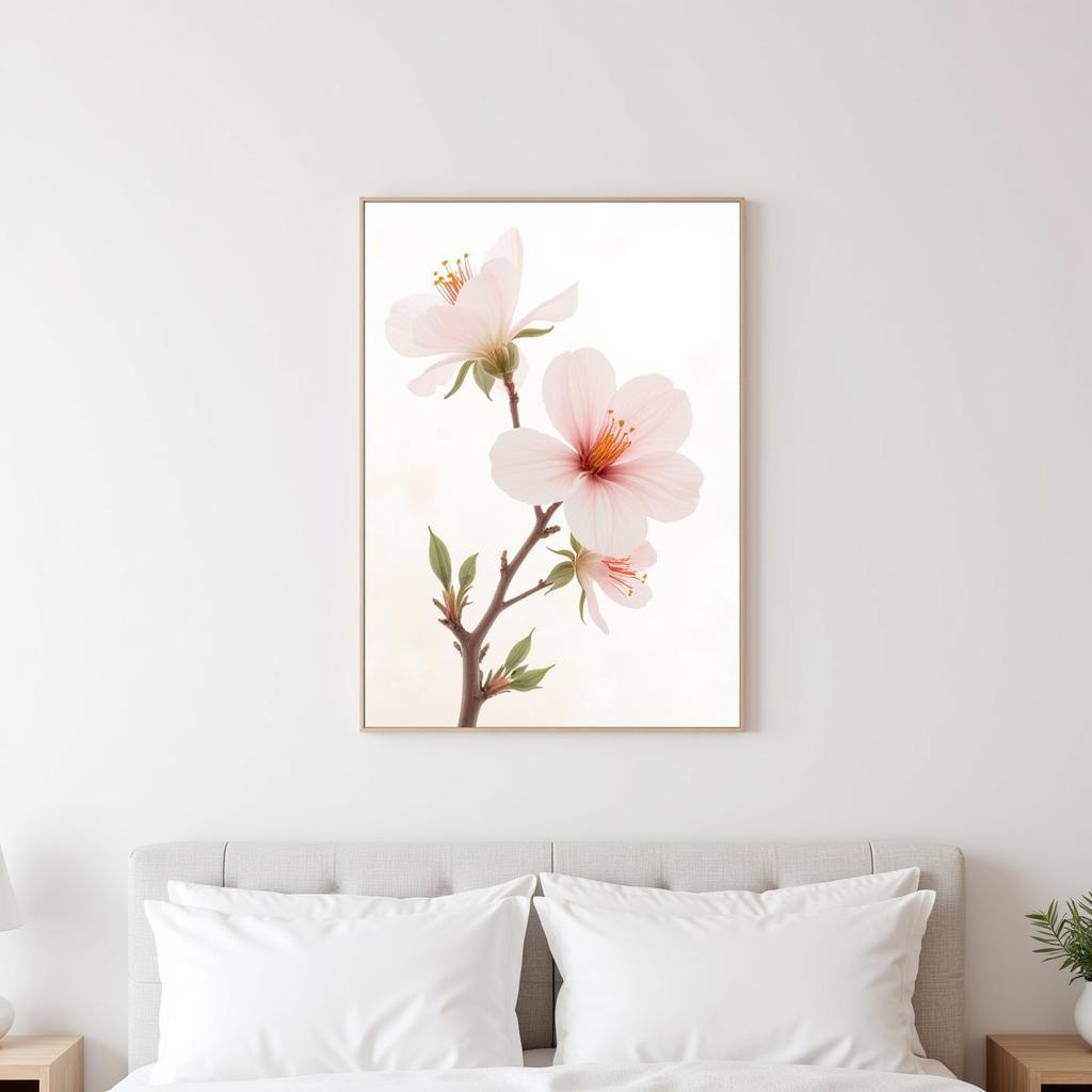 Serene Watercolor Floral Canvas in a Bedroom