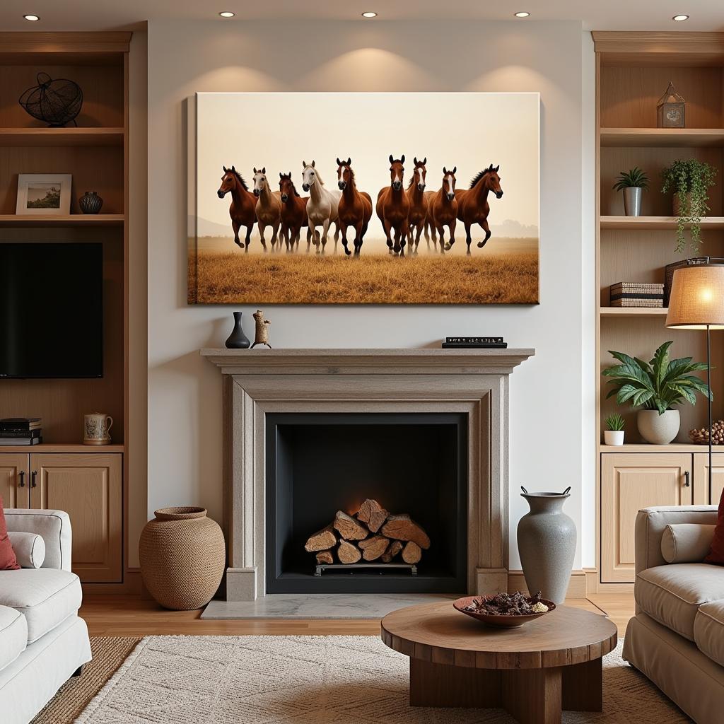 Seven Running Horses Canvas Print in a Living Room Setting