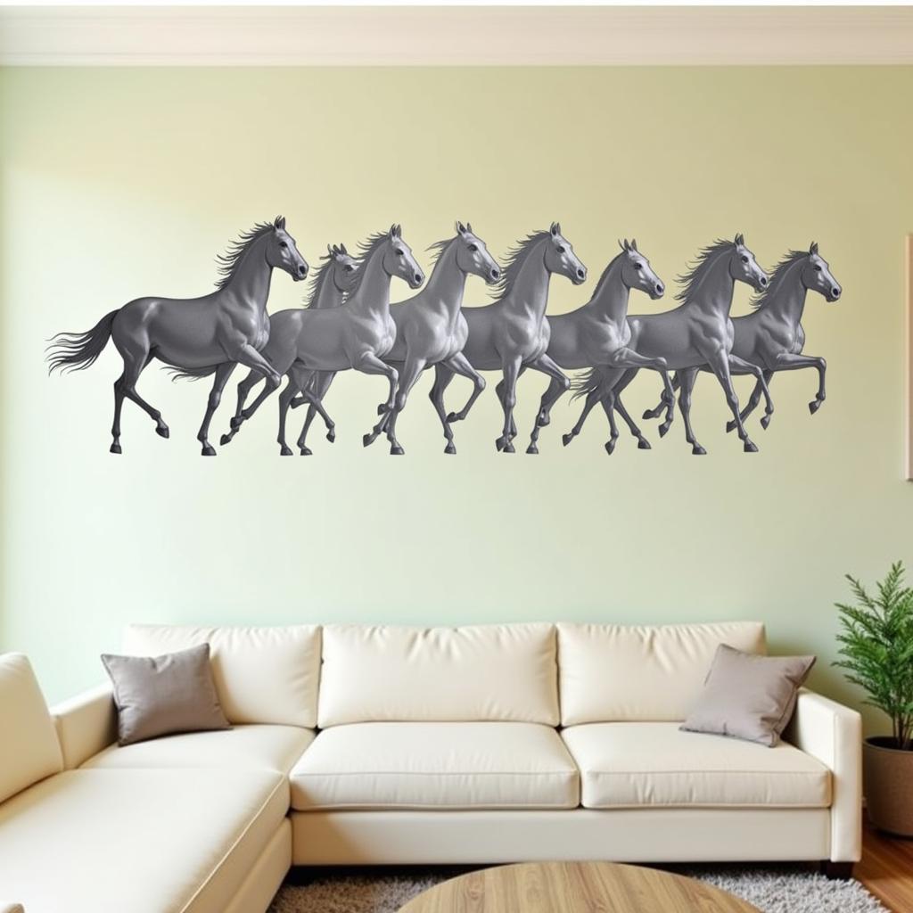 Modern Metal Wall Art Featuring Seven Running Horses