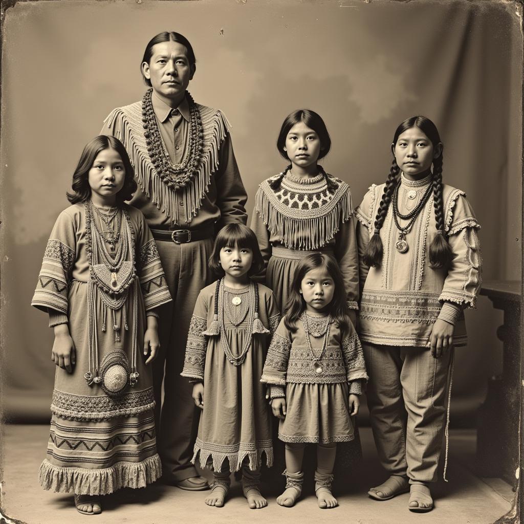 Shoshone Family in Traditional Beaded Garments