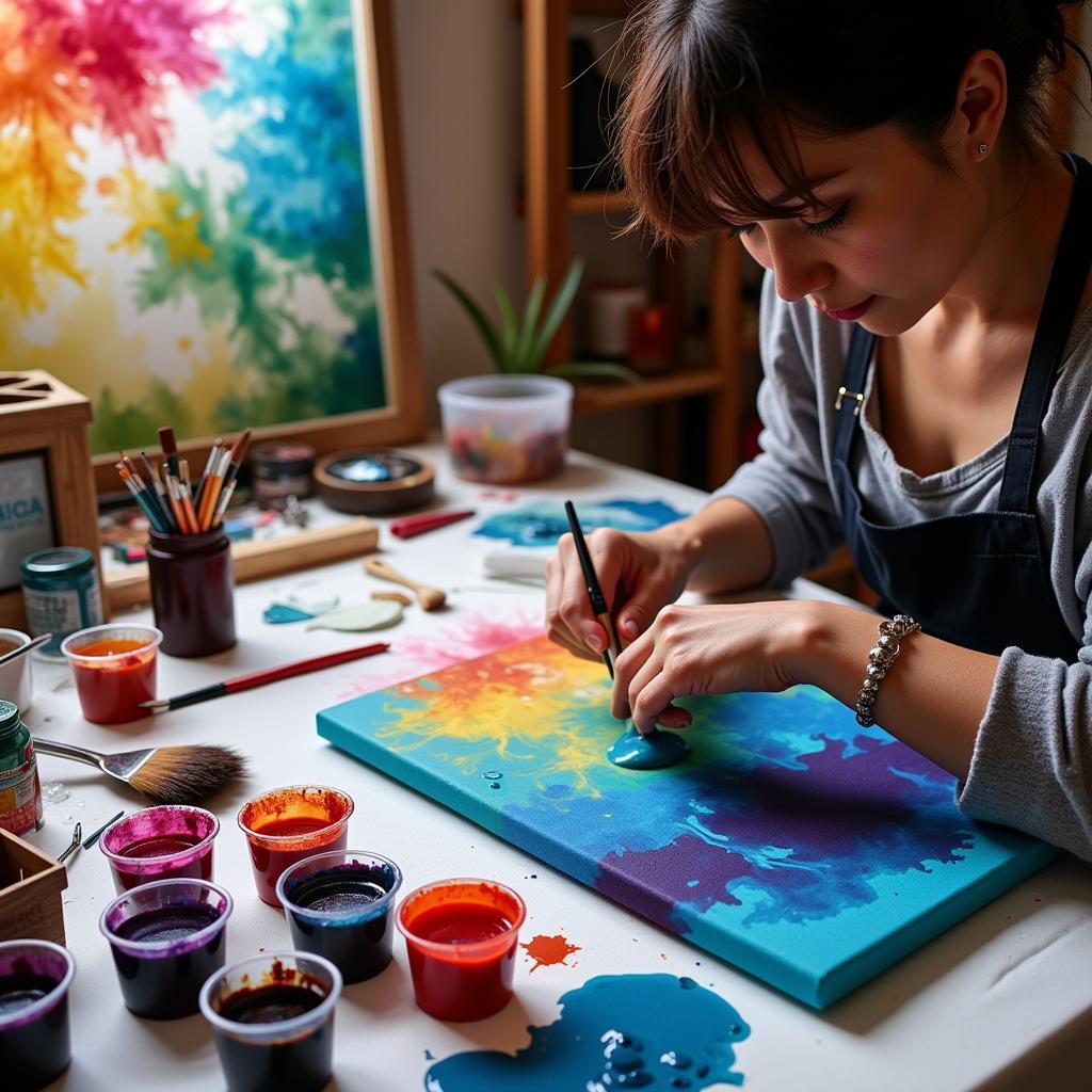 Silk Painting Artist at Work