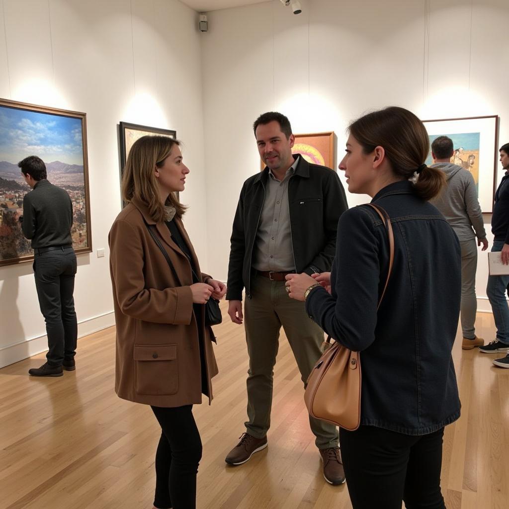 Sonoma Art Walk Gallery Interior with Artist Talking to Visitors