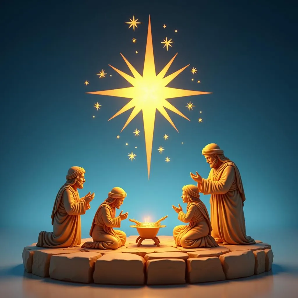 A 3D model of the Star of Bethlehem, with rays of light emanating from its center.