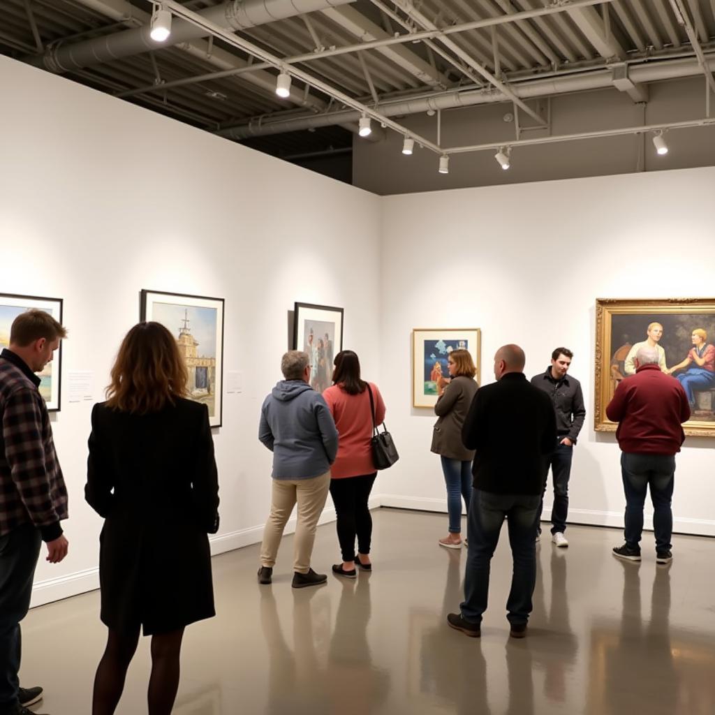 Visitors admiring art at State of the Art Gallery