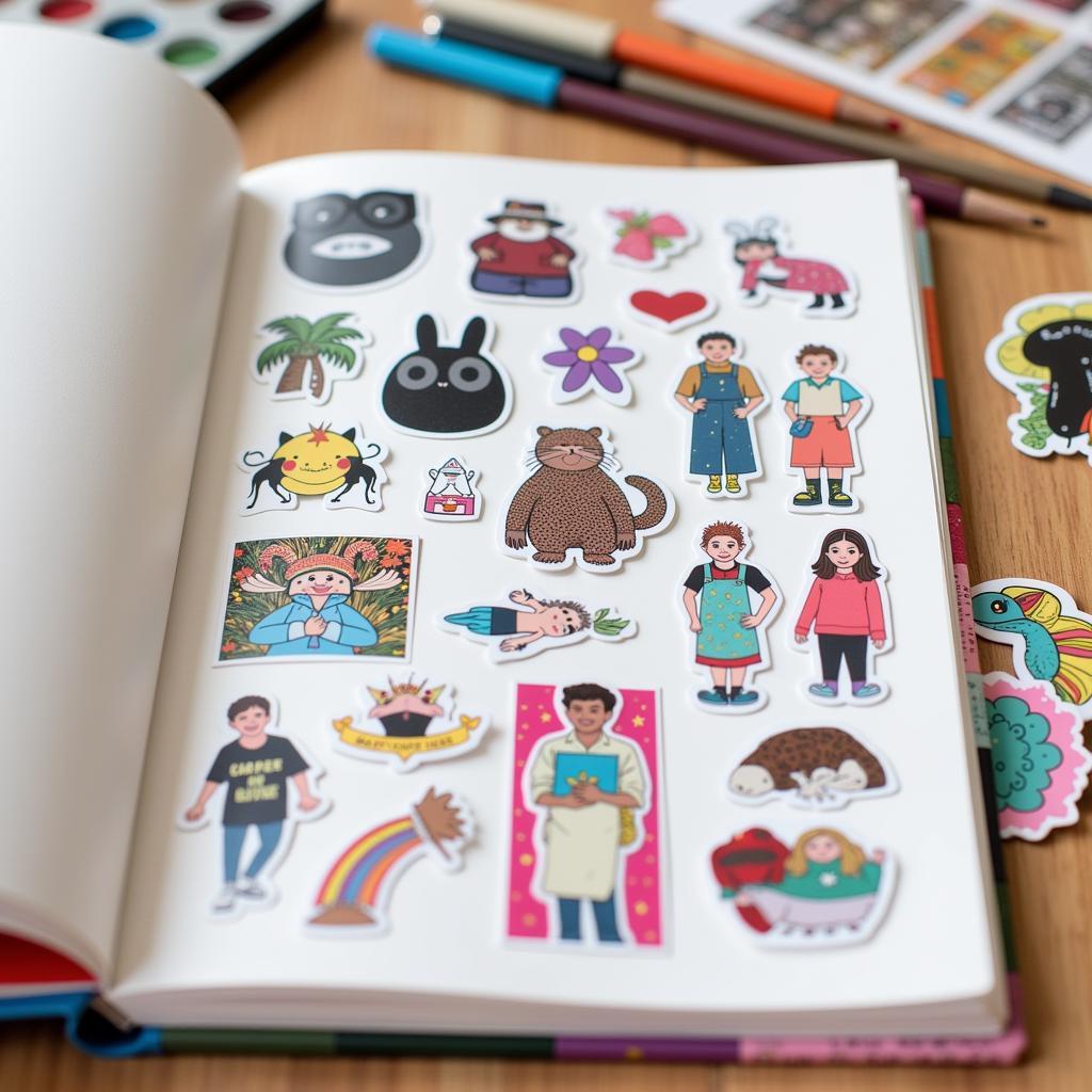 Organized sticker collection in a sticker art book