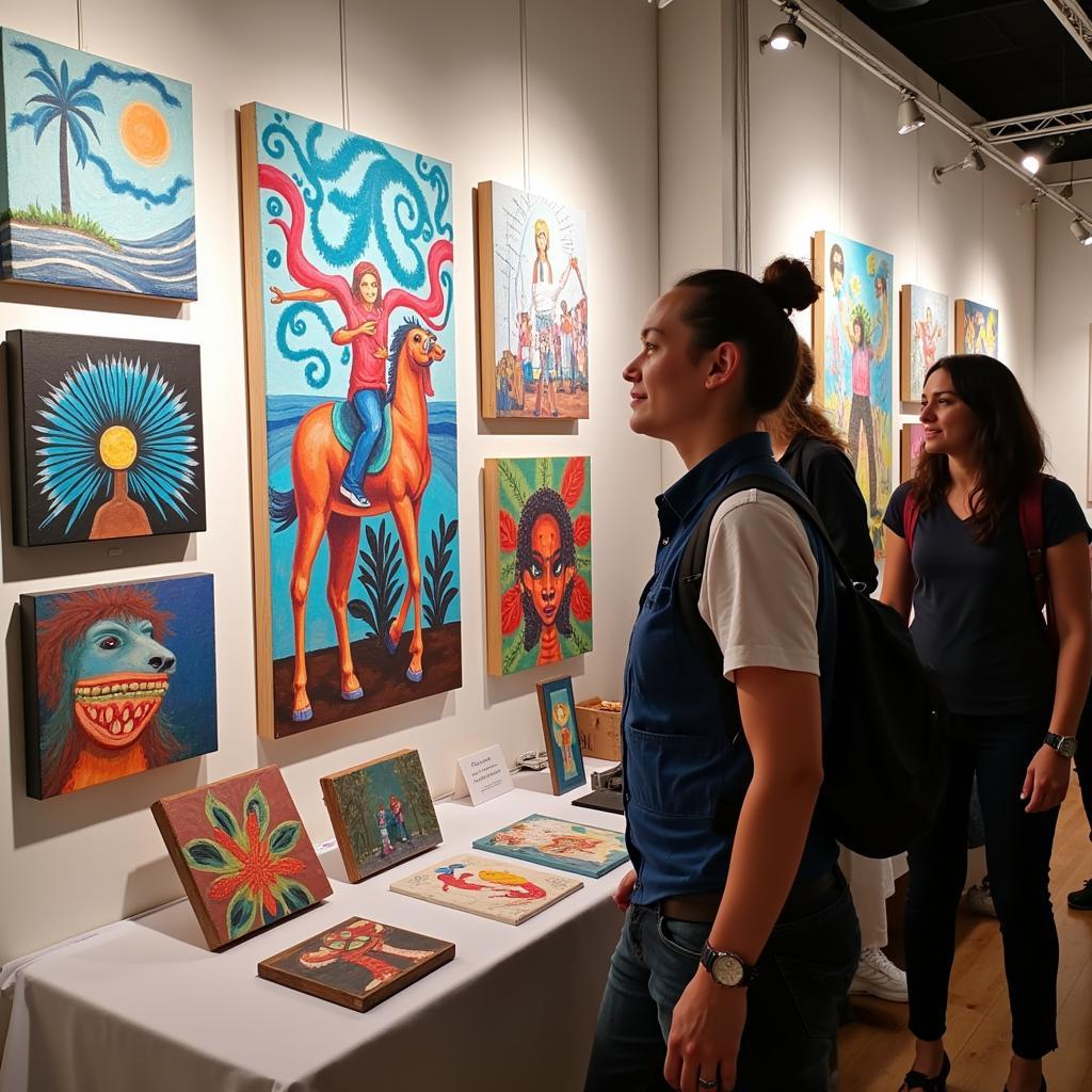 An artist showcasing their paintings at the Stillwater Art Fair