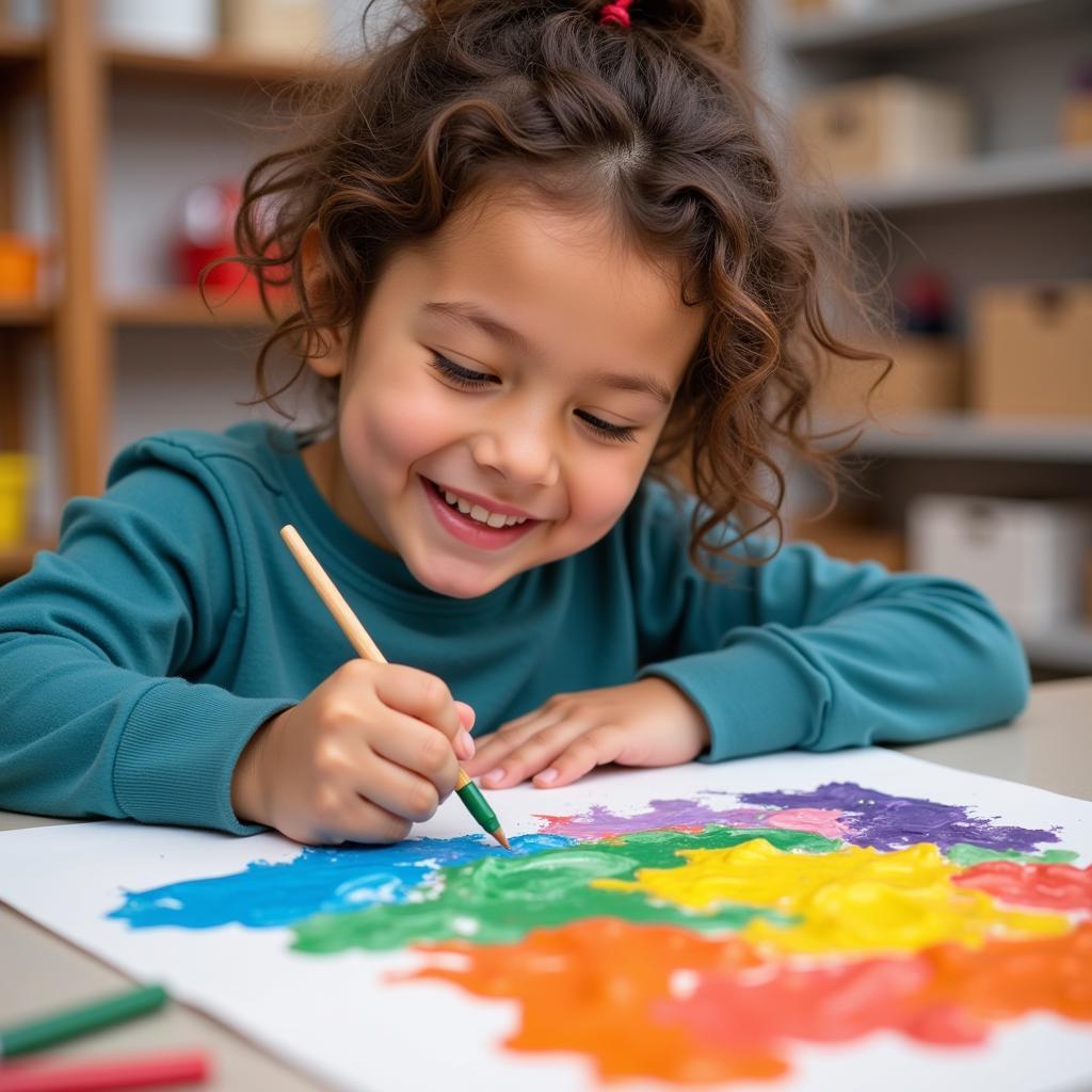 Student with Special Needs Engaged in Creative Art Activity