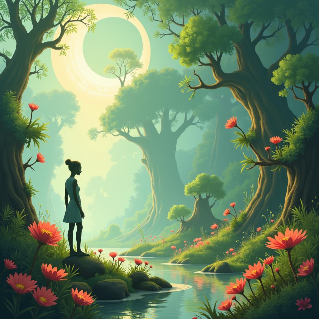 Surreal Digital Art GIF with Human Figure and Nature Elements