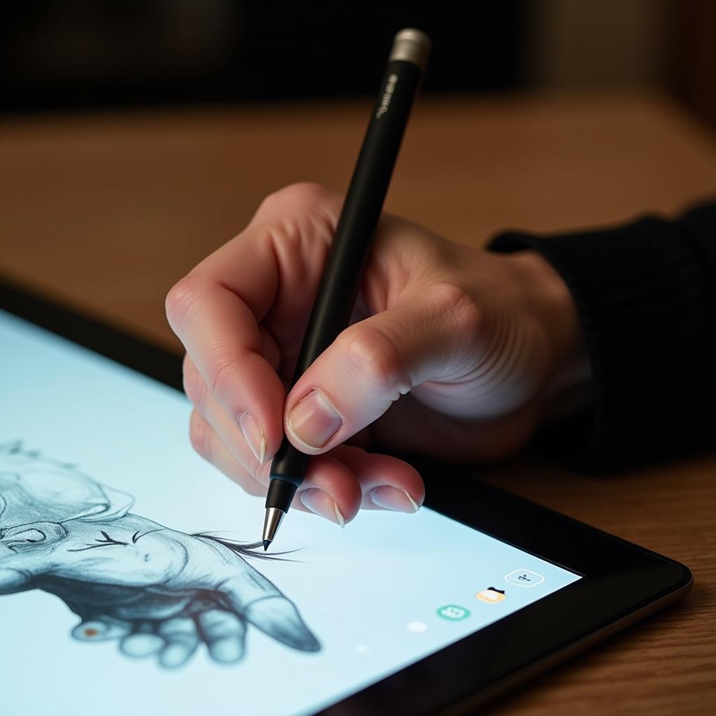 Swain artist using a digital tablet and stylus to create intricate digital artwork