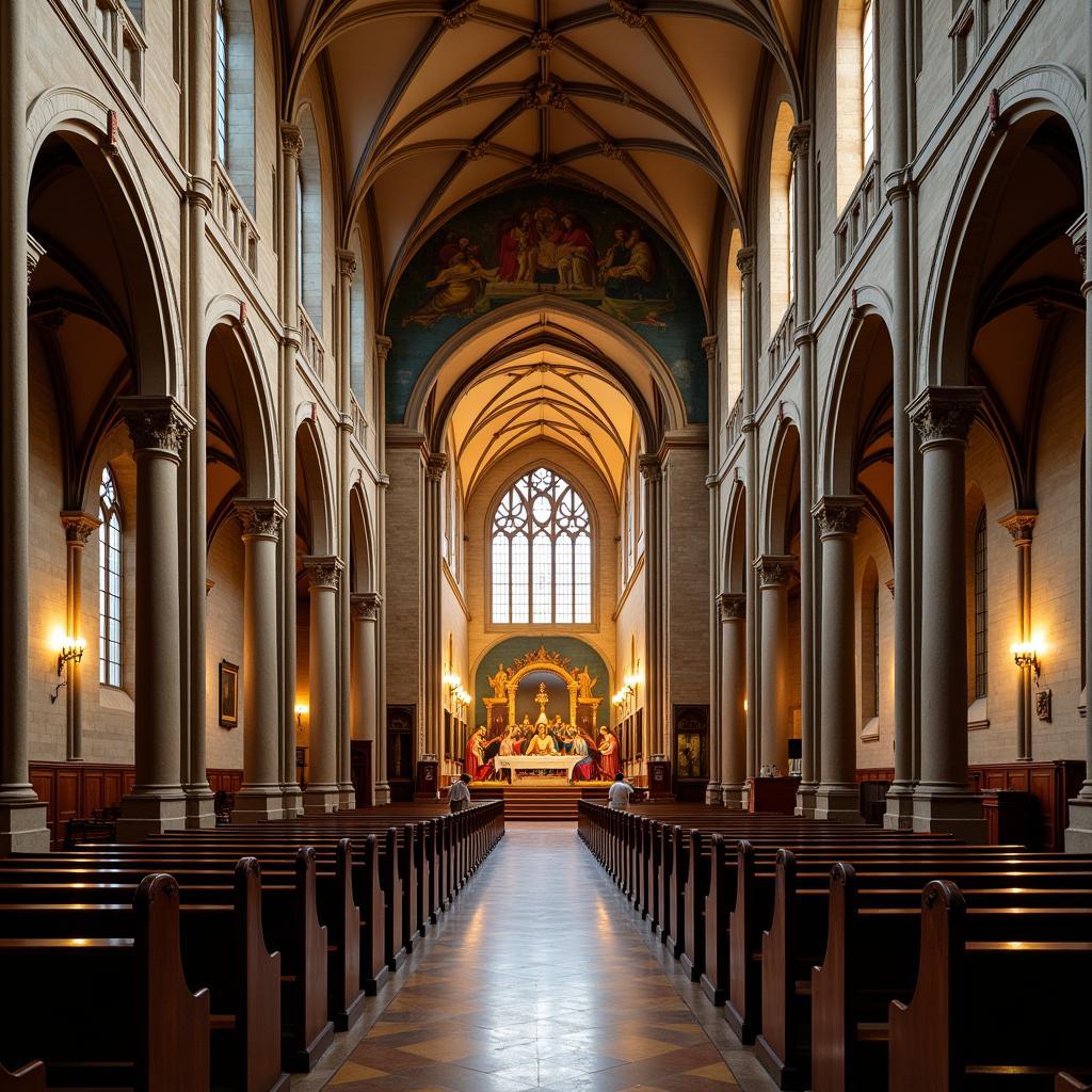 Large Catholic art installation depicting the Last Supper in a cathedral setting