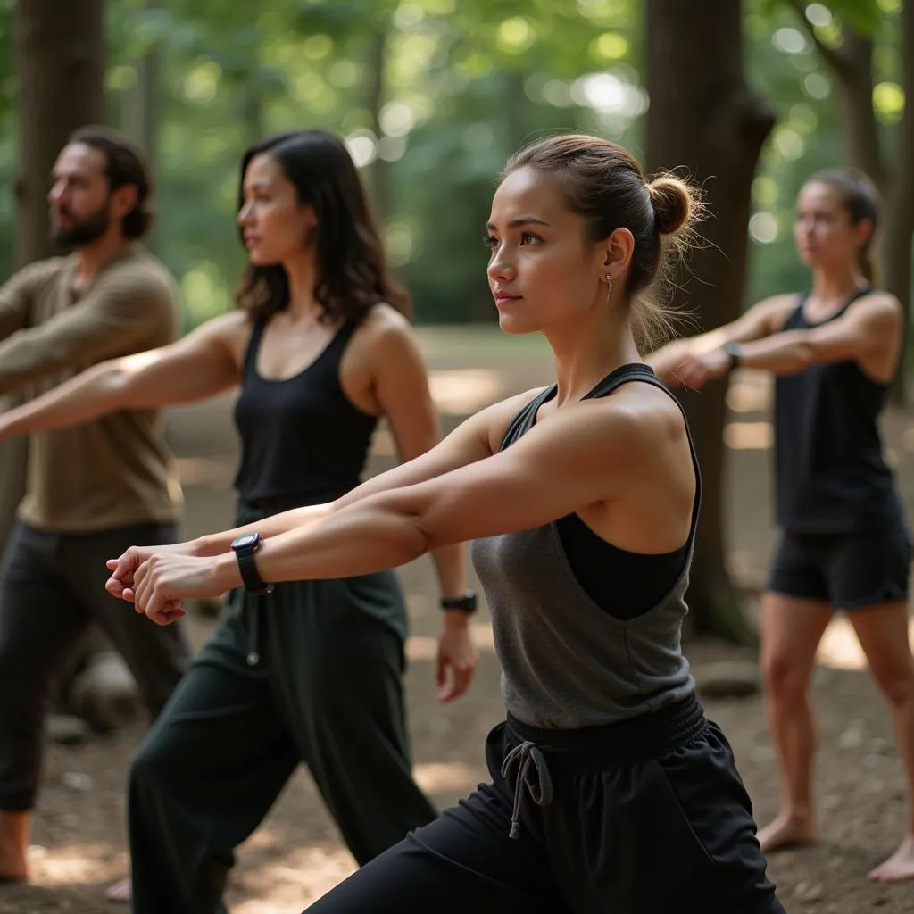 Practitioners practicing mindful martial arts