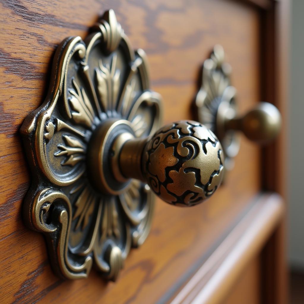 Brass Art Nouveau Drawer Pulls with Floral Design