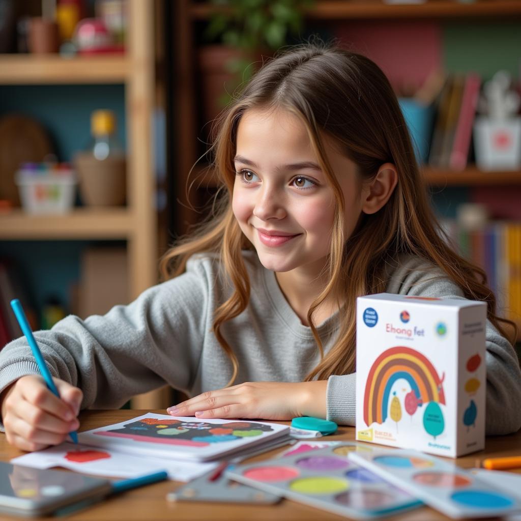 Teenager choosing art kit