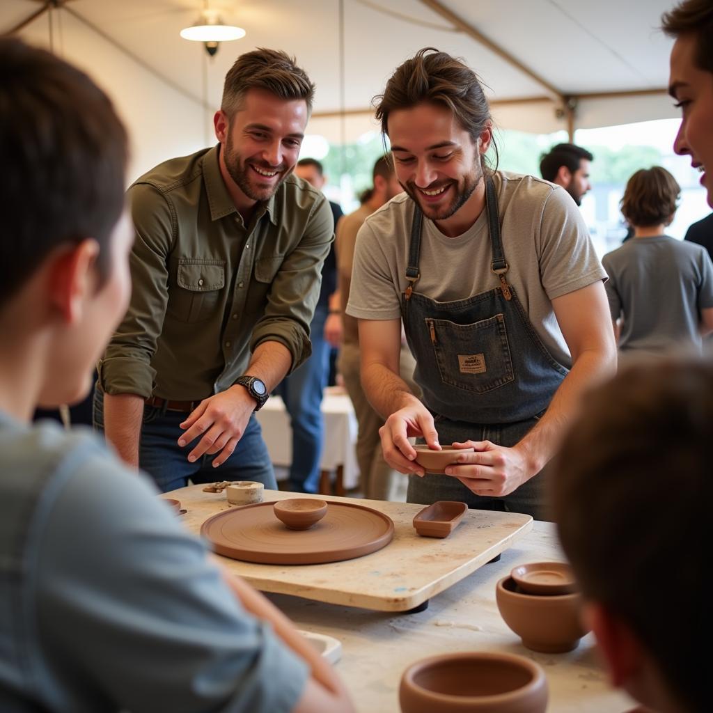 An artist demonstrating pottery making at the Texas Mesquite Arts Festival