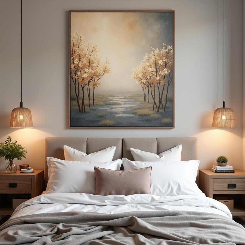 Bức tranh textured large wall art treo đầu giường ngủ