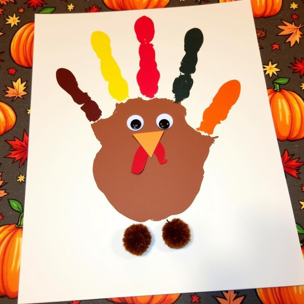 A handprint turkey craft for Thanksgiving decoration