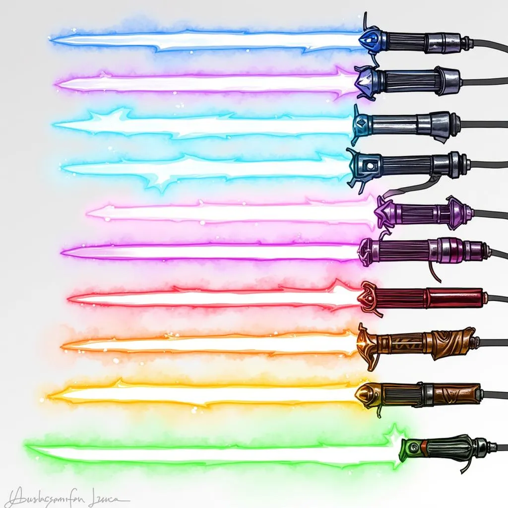 Lightsaber concept art, showcasing the game's lightsaber designs.