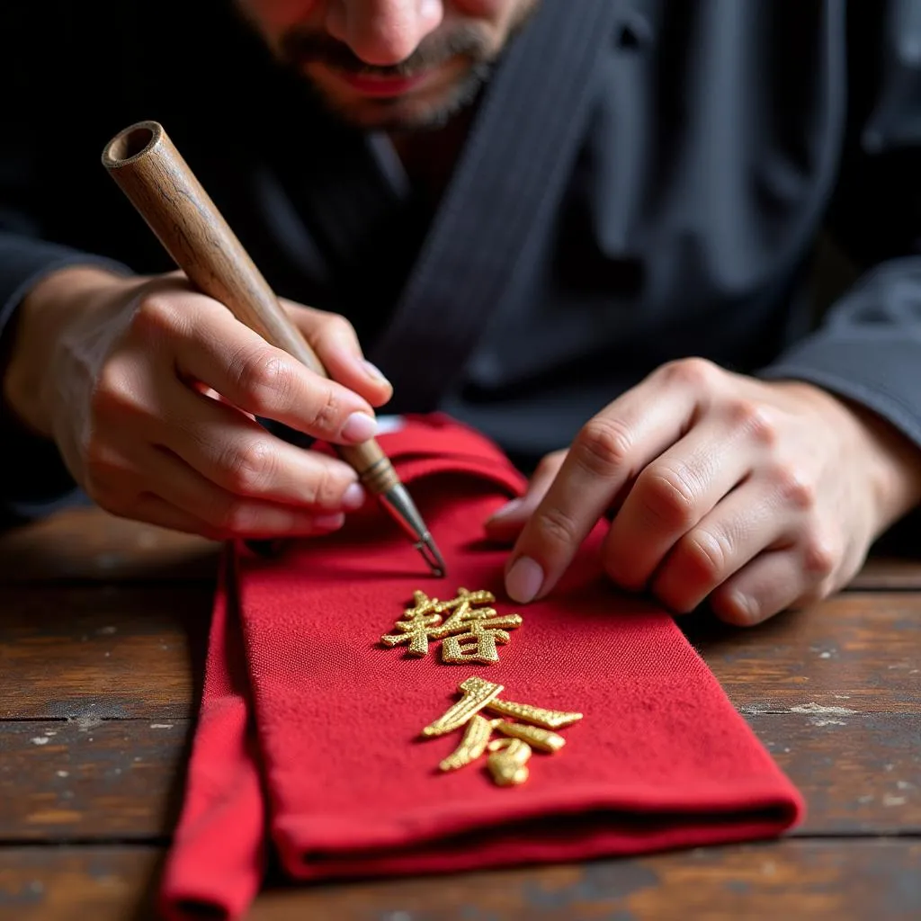 Hand-embroidered martial arts belt