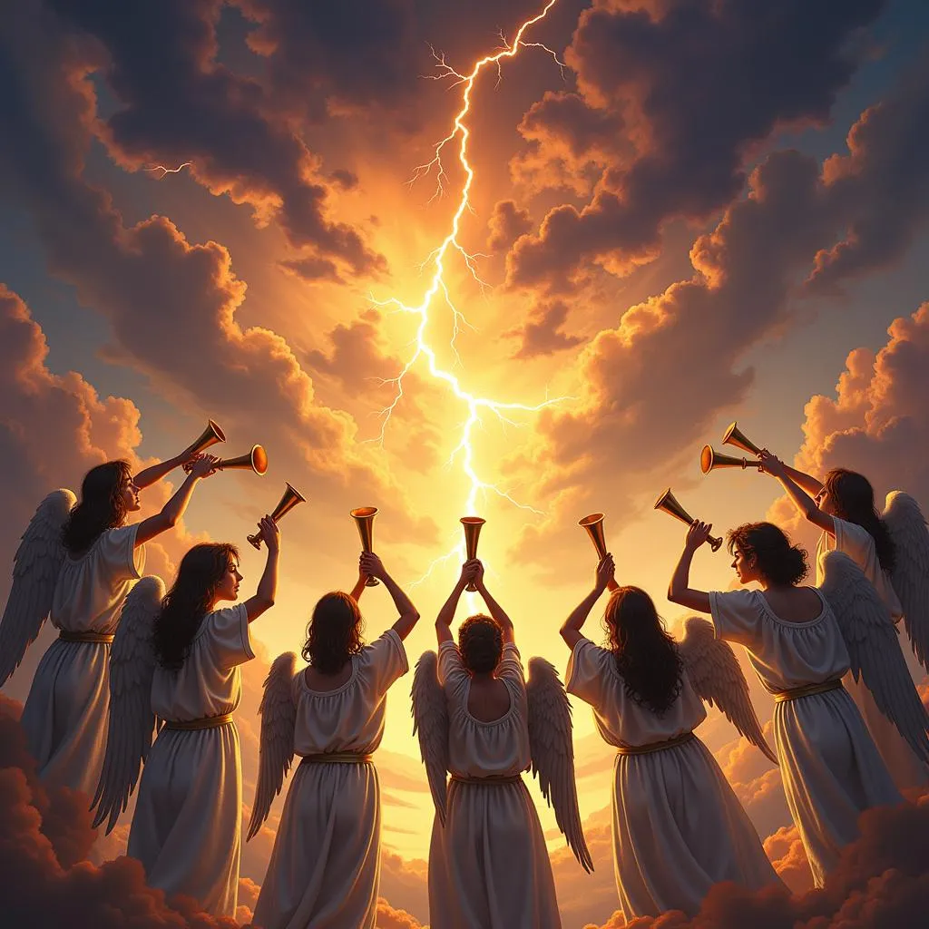 Angels blowing seven trumpets