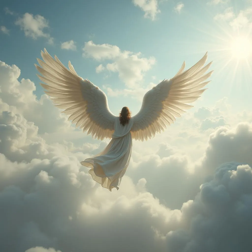 Angel with Large Wings Soaring Through the Sky