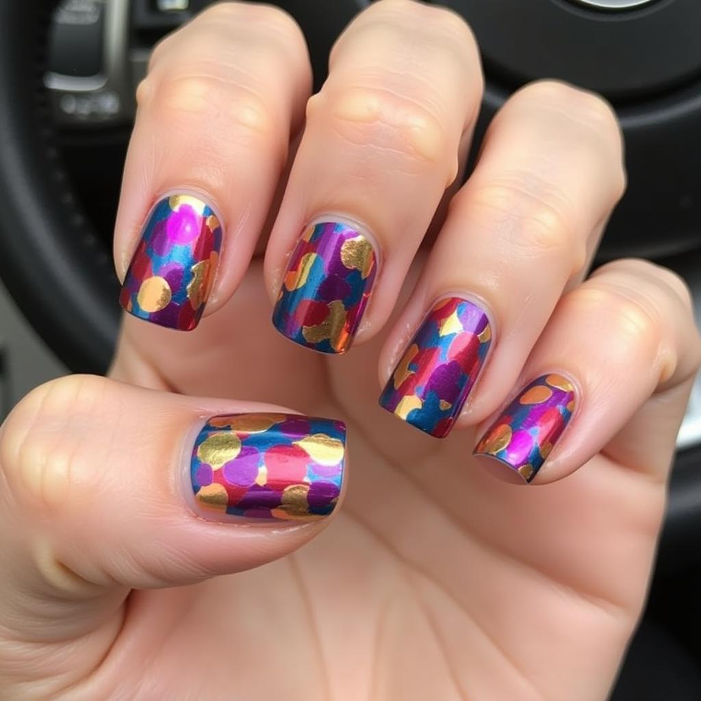 Mẫu nail art foil designs với họa tiết đa sắc màu