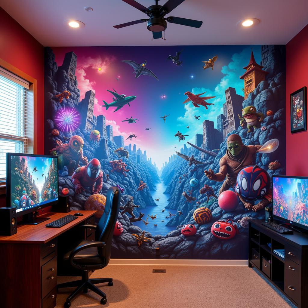 Thiết kế wall art phòng game độc đáo