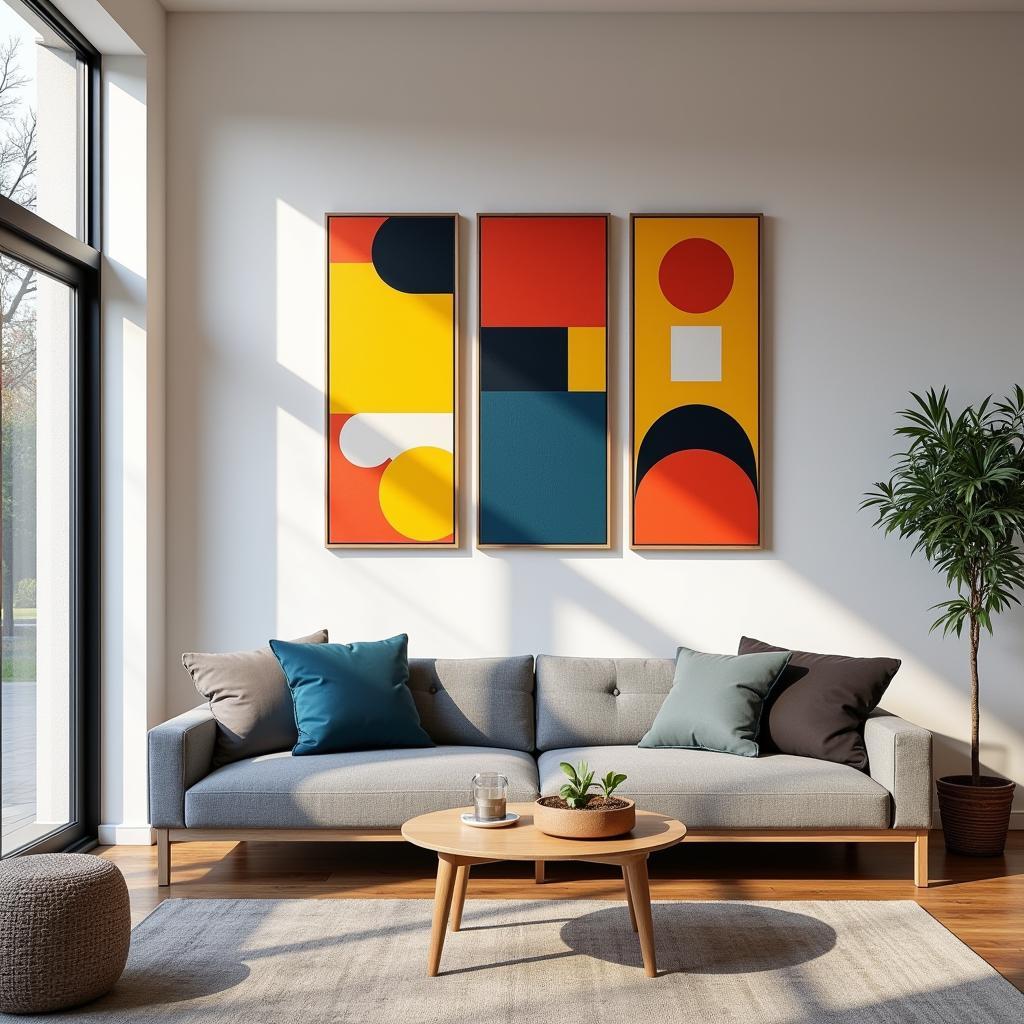 Modern Three-Panel Wall Art in a Living Room