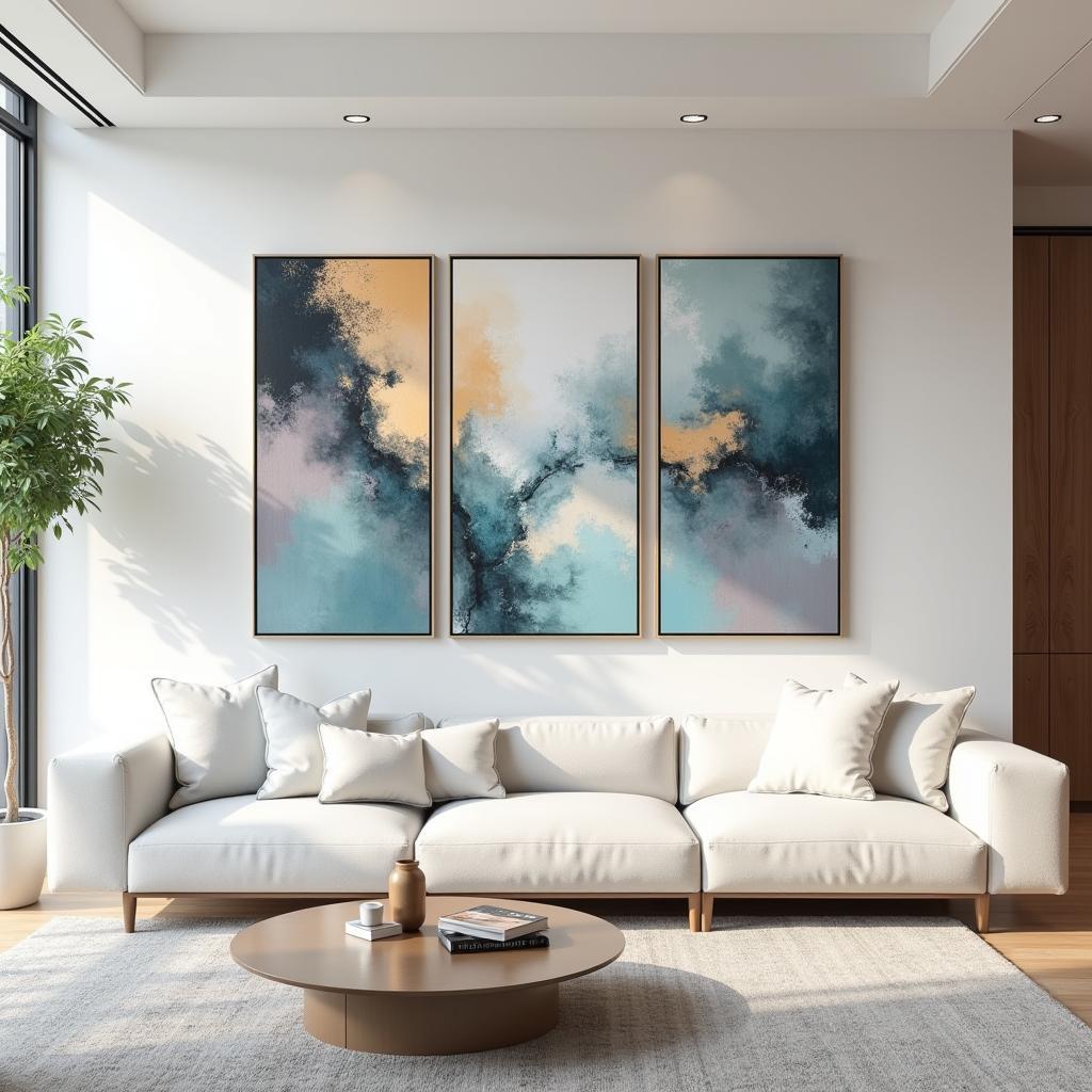 Modern Living Room with 3 Piece Abstract Wall Art