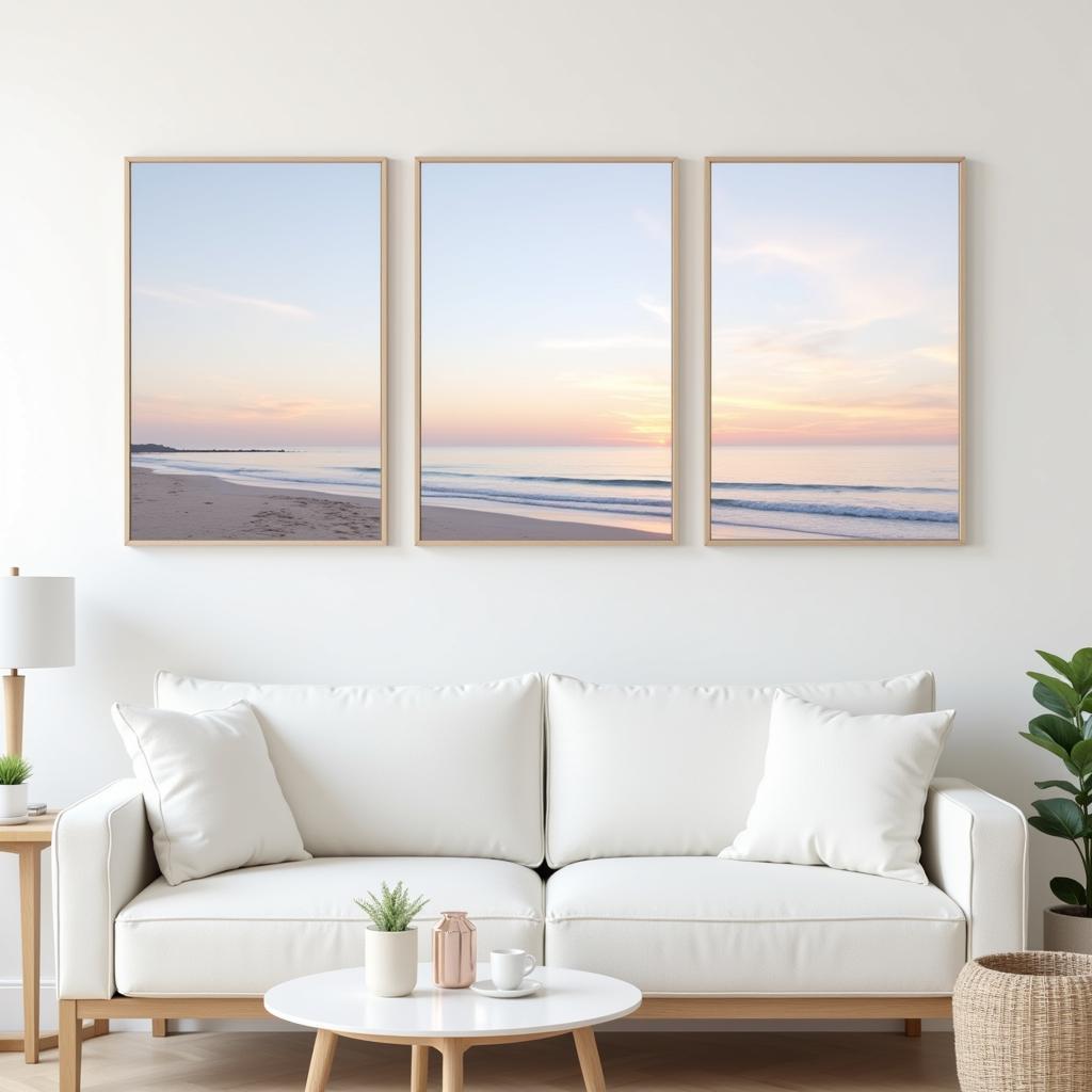 Three Piece Beach Wall Art in a Living Room