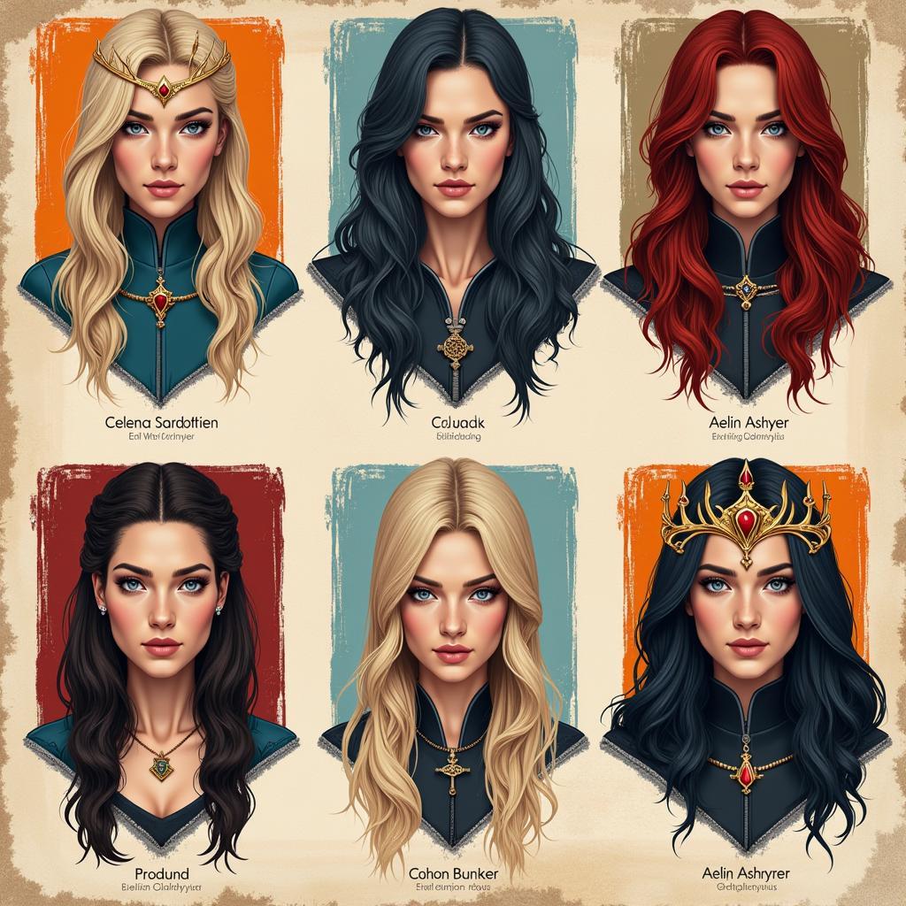 Character portraits from Throne of Glass series